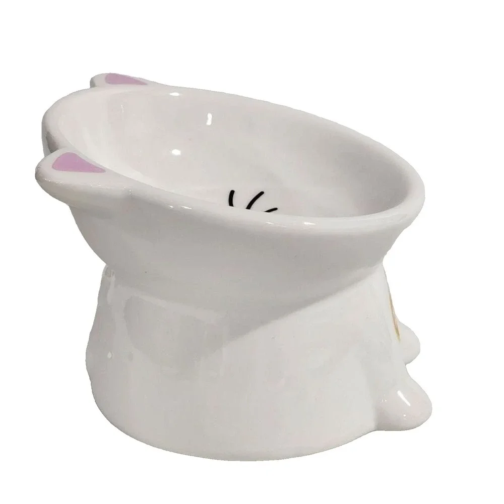 Nice Paws Ceramic Tilted And Elevated‎ Kitty Cat Food Bowl White 4